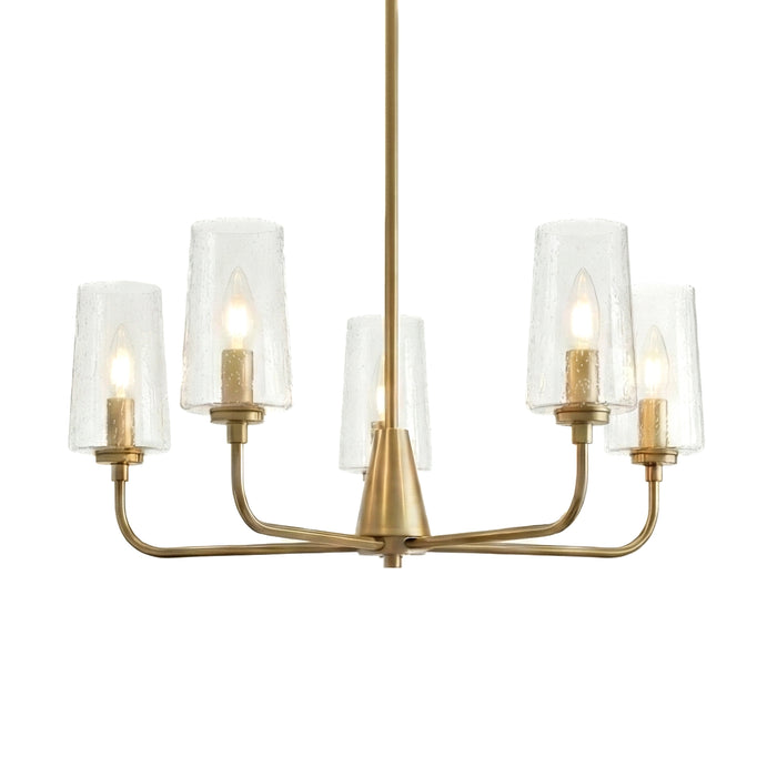 Dazzle Five Lights Chandelier | Satin Brass & Clear Seeded Glass