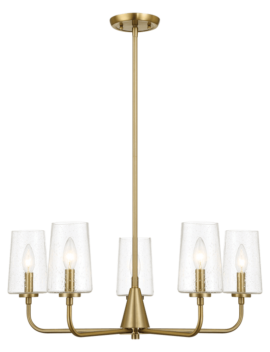 Dazzle Five Lights Chandelier With Clear Seeded Glass -Satin Brass - West Lamp