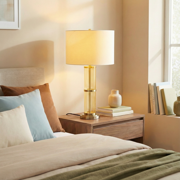Echo Table Lamp | Brushed Nickel & Clear Glass Body