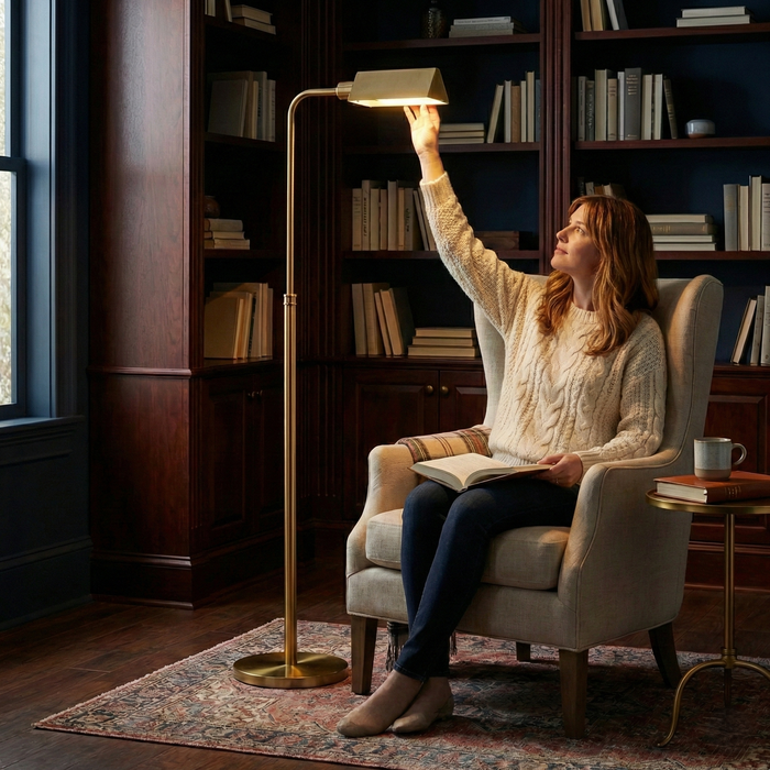 Elara Floor Lamp | Gold Brass Dome & Rattan Stem
