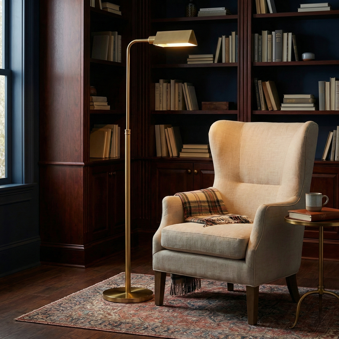 Elara Floor Lamp | Gold Brass Dome & Rattan Stem