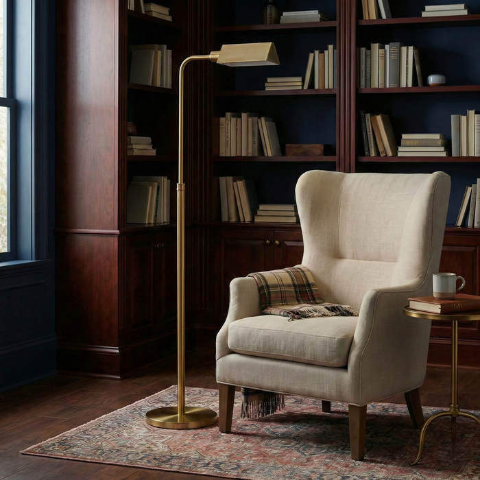 Elara Floor Lamp | Gold Brass Dome & Rattan Stem