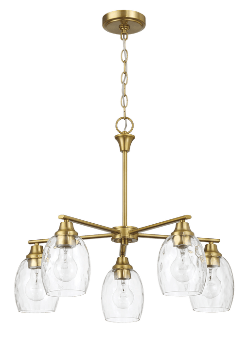 Elegance Five Lights Linear Arms with Golden Brass Finish Chain Chandelier 24"W × 8.5"H with Clear Water Glass - West Lamp