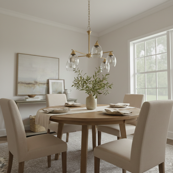 Elegance Chandelier | Golden Brass Finish & Water Glass Shades