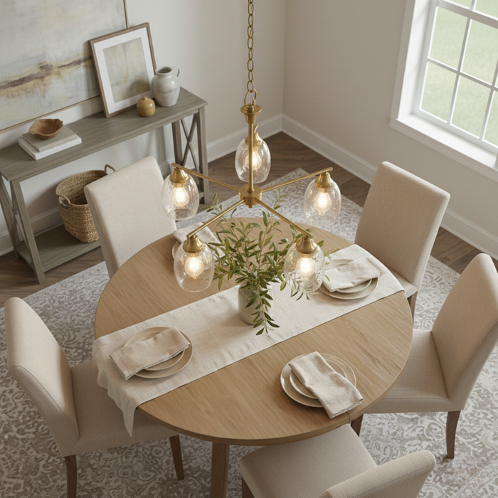 Elegance Chandelier | Golden Brass Finish & Water Glass Shades
