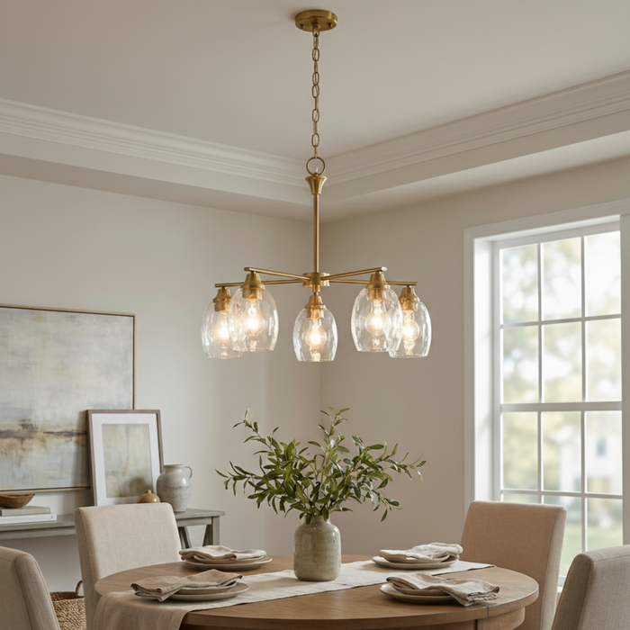 Elegance Chandelier | Golden Brass Finish & Water Glass Shades