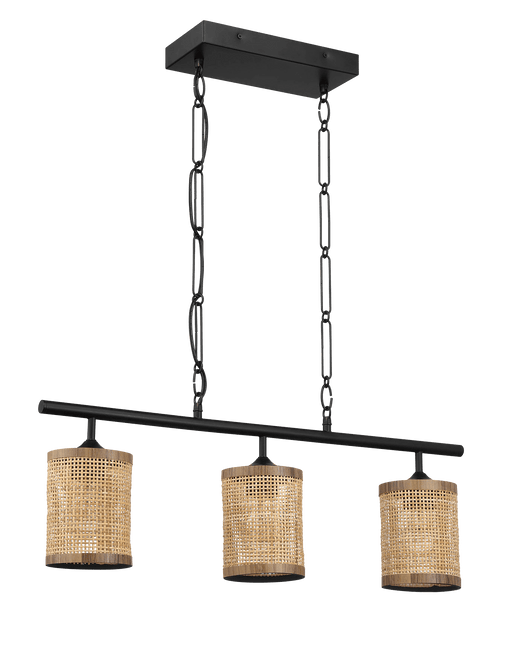 Elysian Three Lights Island With Natural Rattan Shade Farmhouse Chain Ceiling Lamp - West Lamp