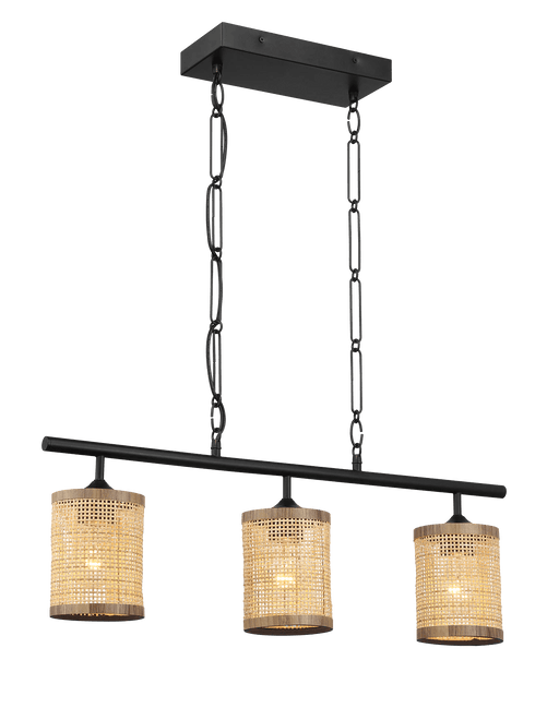 Elysian Three Lights Island With Natural Rattan Shade Farmhouse Chain Ceiling Lamp - West Lamp