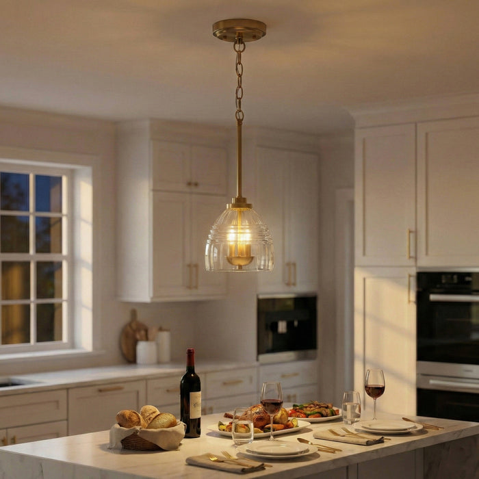 Ember Three Candle Lights Pendant | Satin Brass & Clear Glass