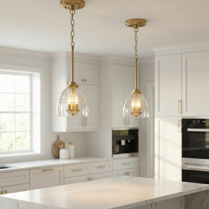 Ember Three Candle Lights Pendant | Satin Brass & Clear Glass