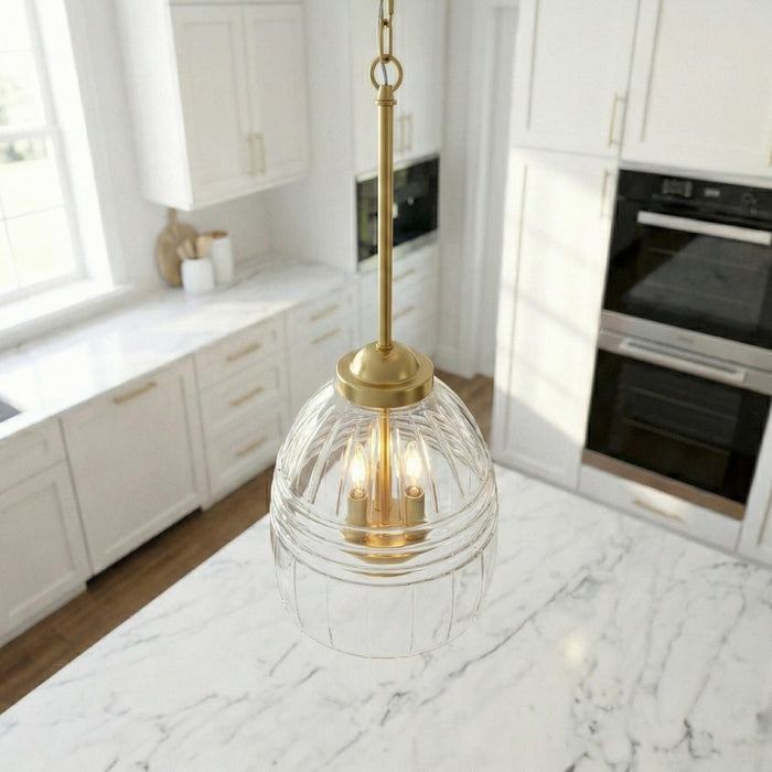 Ember Three Candle Lights Pendant | Satin Brass & Clear Glass