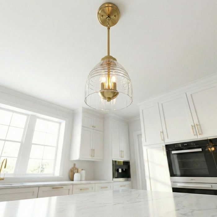 Ember Three Candle Lights Pendant | Satin Brass & Clear Glass