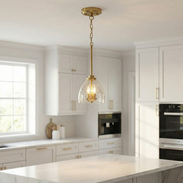 Ember Three Candle Lights Pendant | Satin Brass & Clear Glass