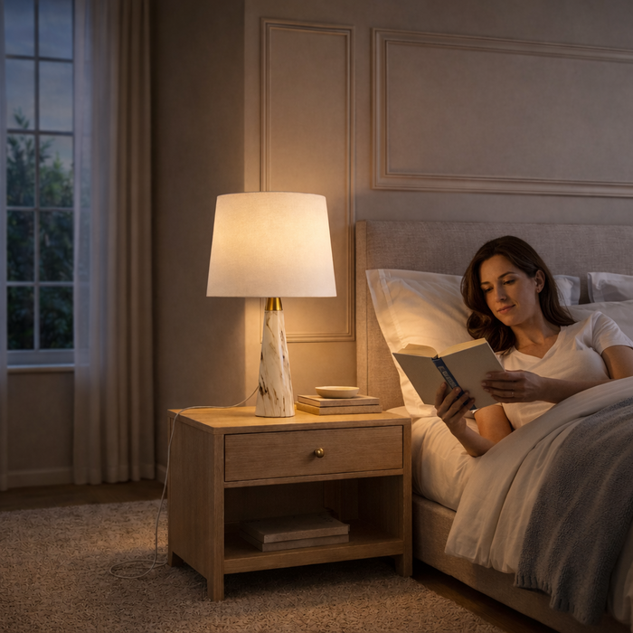 Enclave Hydro Black Table Lamp | Faux Marble Base & Fabric Shade