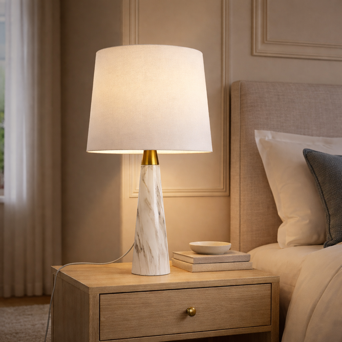 Enclave Hydro Black Table Lamp | Faux Marble Base & Fabric Shade