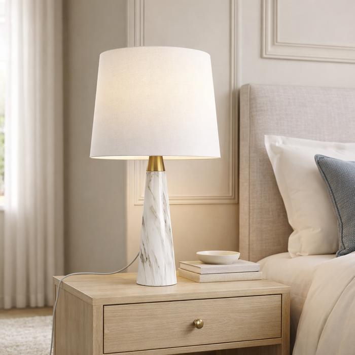 Enclave Hydro Black Table Lamp | Faux Marble Base & Fabric Shade