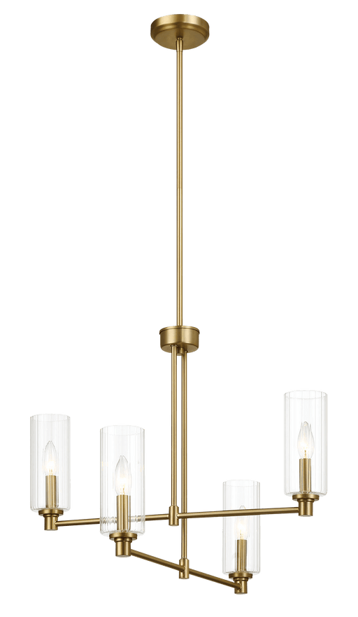 Enigma Four Lights Chandelier With Clear Ribbed Glass -Satin Brass - West Lamp