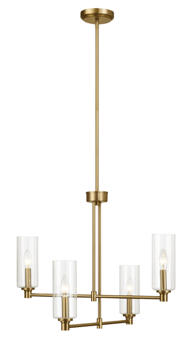 Enigma Four Lights Chandelier With Clear Ribbed Glass -Satin Brass - West Lamp