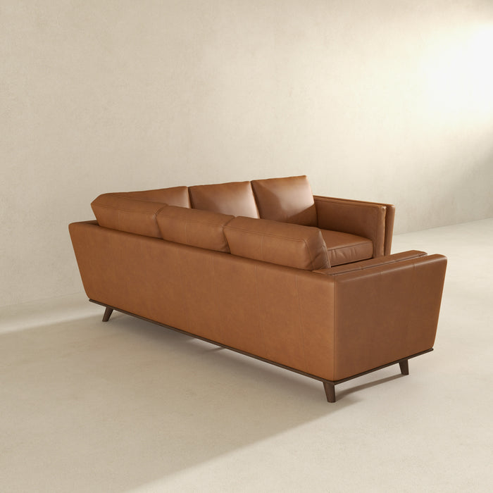 Erman Mid-Century Modern Genuine Tan Leather Corner Sectional Sofa | Ashcroft Imports Furniture