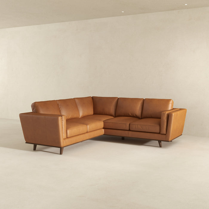 Erman Mid-Century Modern Genuine Tan Leather Corner Sectional Sofa | Ashcroft Imports Furniture