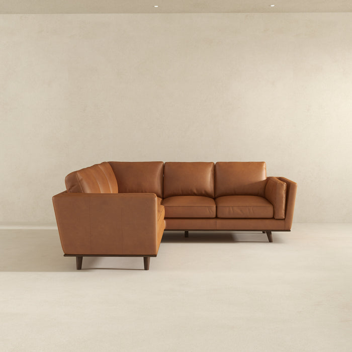 Erman Mid-Century Modern Genuine Tan Leather Corner Sectional Sofa | Ashcroft Imports Furniture