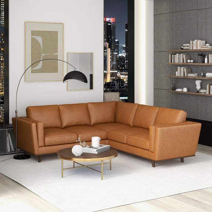 Erman Mid-Century Modern Genuine Tan Leather Corner Sectional Sofa | Ashcroft Imports Furniture