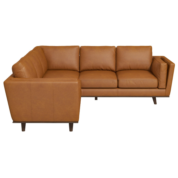 Erman Mid-Century Modern Genuine Tan Leather Corner Sectional Sofa | Ashcroft Imports Furniture