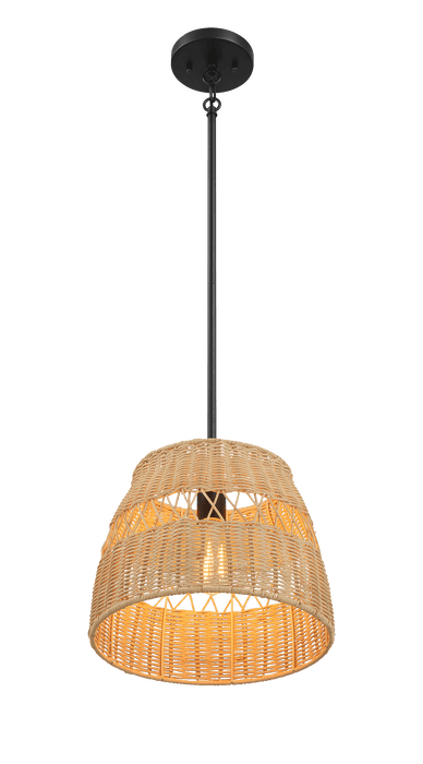 Essence Single Lights Pendant With Rattan Shade Black Metal Finish for Farmhouse Style - West Lamp