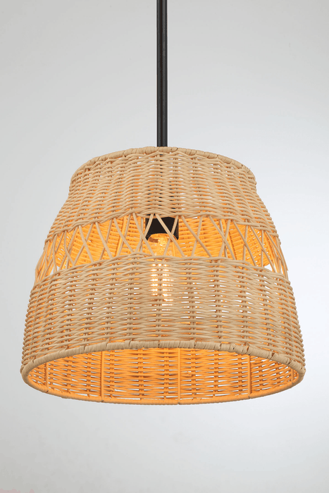 Essence Single Lights Pendant With Rattan Shade Black Metal Finish for Farmhouse Style - West Lamp