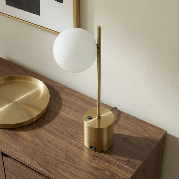 Ethereal Modern Brass Globe Table Lamp | White Glass Orb & Brushed Gold Base | Ashcroft Imports Furniture