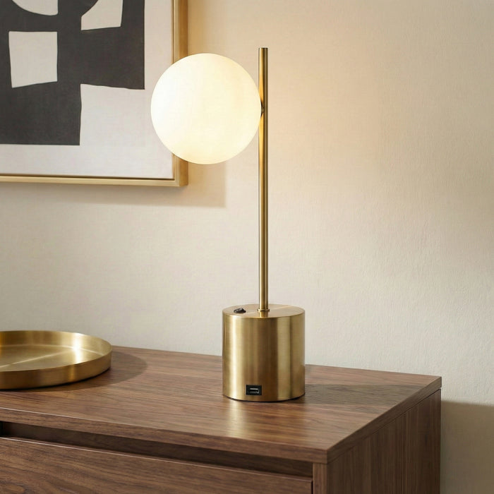 Ethereal Modern Brass Globe Table Lamp | White Glass Orb & Brushed Gold Base | Ashcroft Imports Furniture