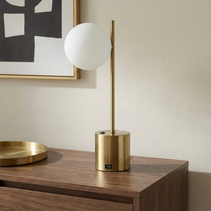 Ethereal Modern Brass Globe Table Lamp | White Glass Orb & Brushed Gold Base | Ashcroft Imports Furniture