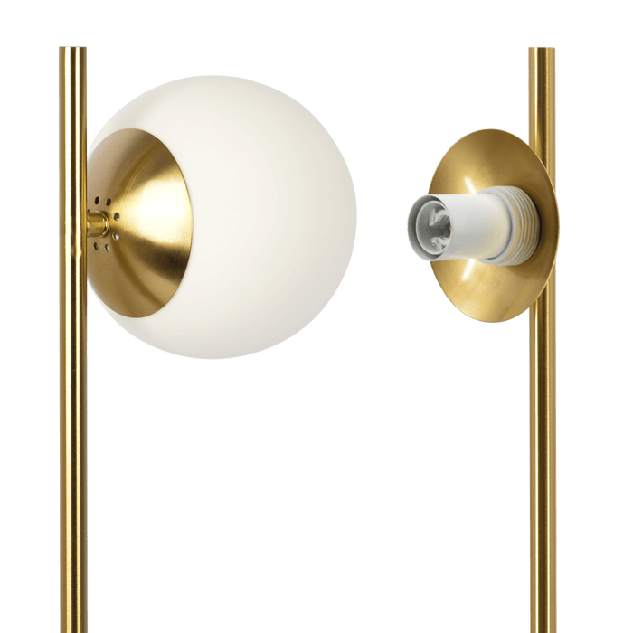 Ethereal Modern Small Brass Metal Table Lamp, Desk Lamp Fixture with White Glass Globe Shade - West Lamp