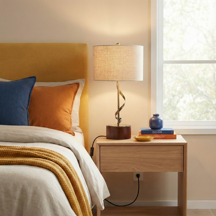 Foundry Table Lamp | Twisted Brass Stem & Wood Base