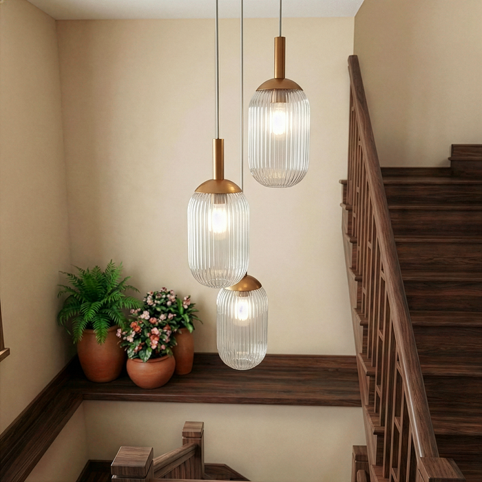 Gala Pendant Lamp | Bronze Finish & Triple Ribbed Glass