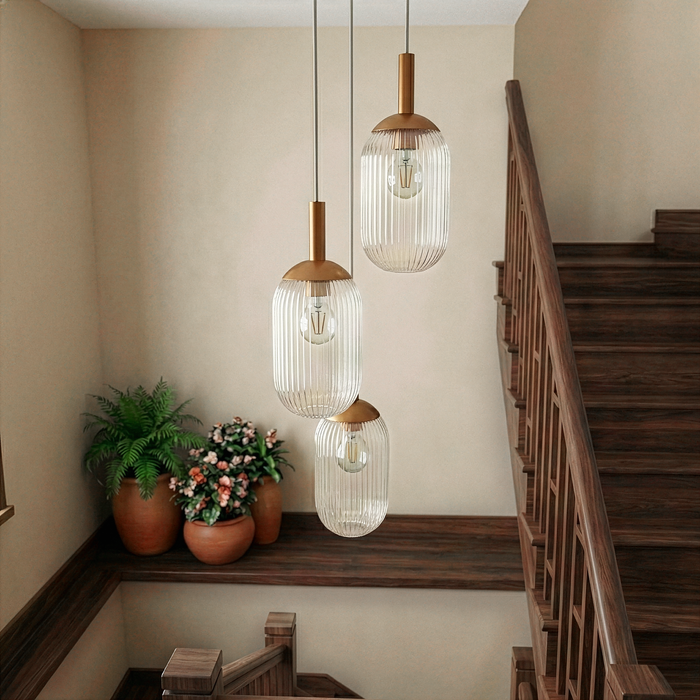 Gala Pendant Lamp | Bronze Finish & Triple Ribbed Glass