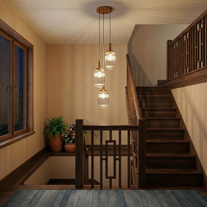 Gala Pendant Lamp | Bronze Finish & Triple Ribbed Glass