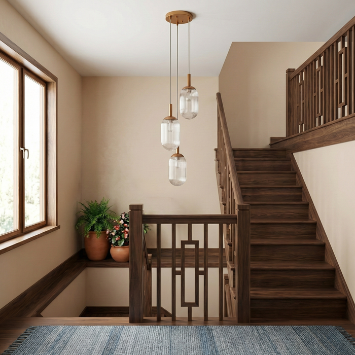 Gala Pendant Lamp | Bronze Finish & Triple Ribbed Glass
