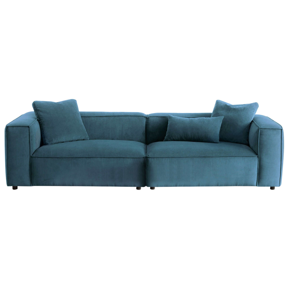 Kalen Mid-Century Modern 110" 4-Seater Blue Corduroy Sofa