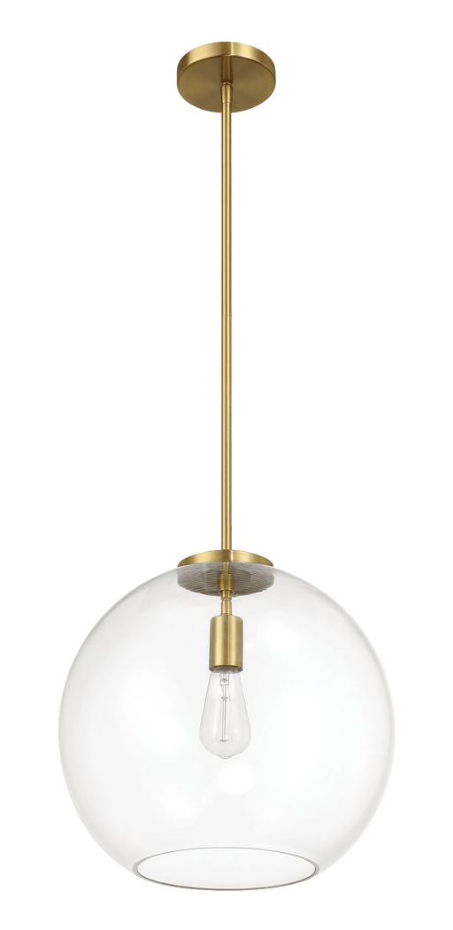 Gleam Single Light Pendant Lamp With Clear Globe Glass - Satin Brass - West Lamp