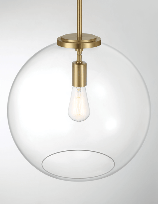 Gleam Single Light Pendant Lamp With Clear Globe Glass - Satin Brass - West Lamp