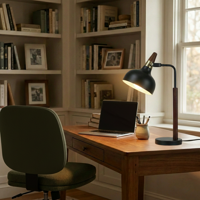 GlowLite Table Lamp | Matte Black Metal & Cone Shade