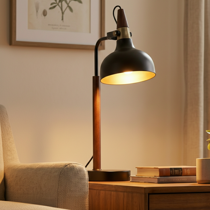 GlowLite Table Lamp | Matte Black Metal & Cone Shade