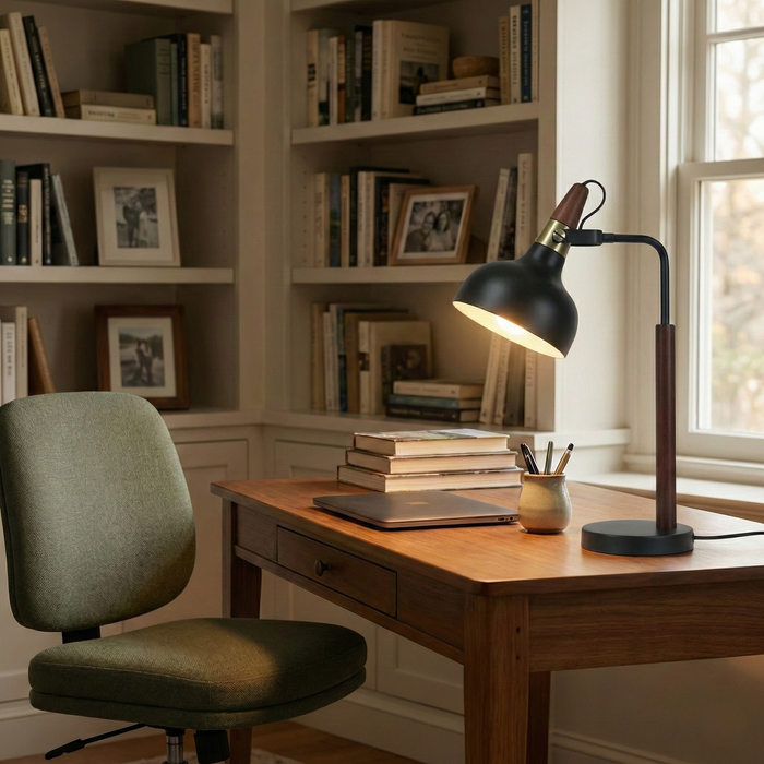 GlowLite Table Lamp | Matte Black Metal & Cone Shade