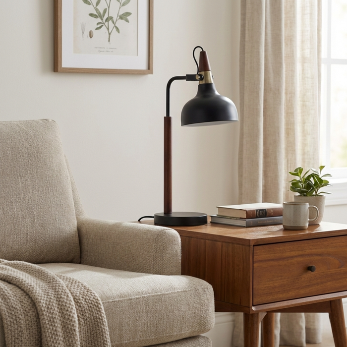 GlowLite Table Lamp | Matte Black Metal & Cone Shade