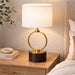 Grid Table Lamp | Circular Brass Ring & Wooden Base