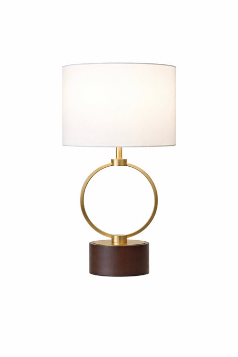Grid Table Lamp | Circular Brass Ring & Wooden Base