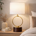 Grid Table Lamp | Circular Brass Ring & Wooden Base