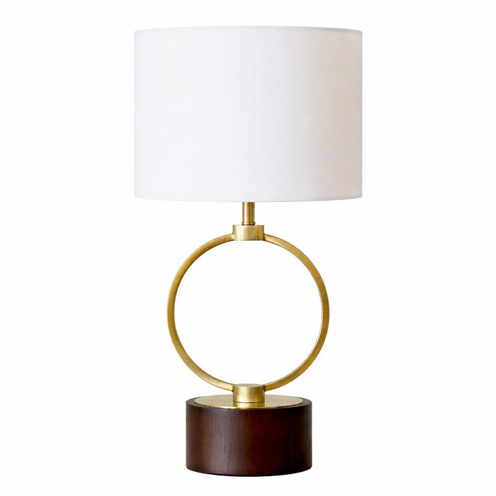 Grid Table Lamp | Circular Brass Ring & Wooden Base