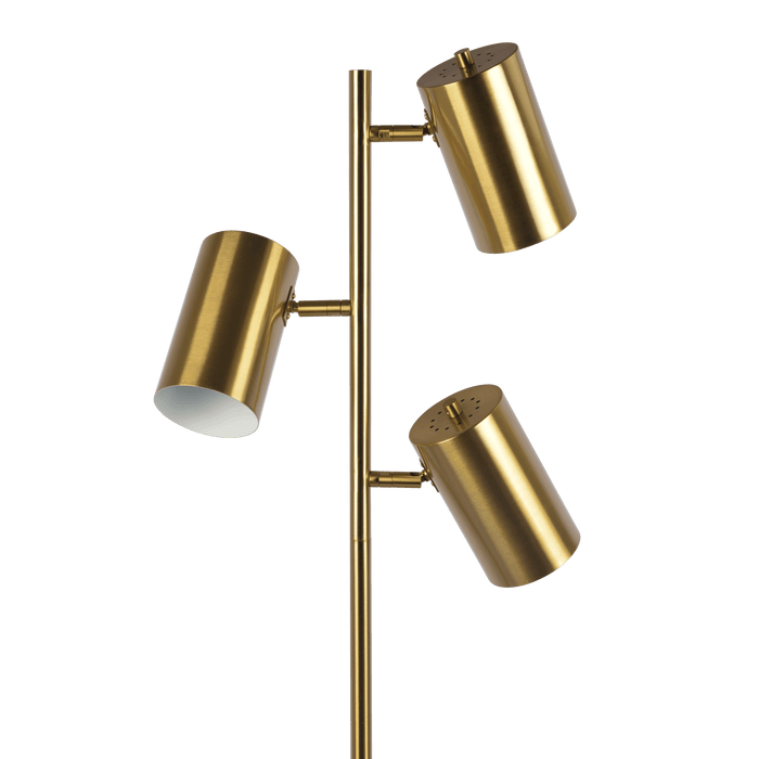 Harmony Brassed Gold Floor Lamp with Rotary Switch Triple Spots Metal Block Base - West Lamp